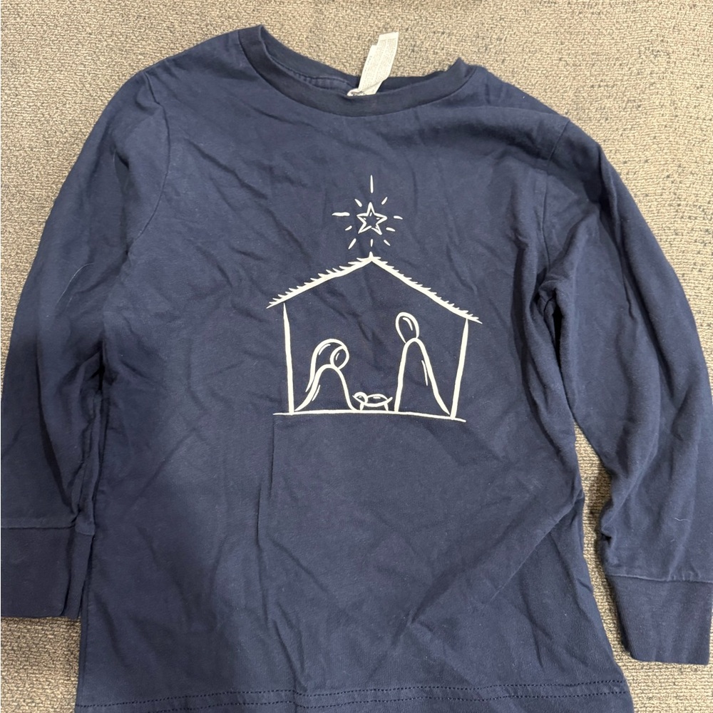 Children's Navy Nativity Scene Long Sleeve Tee